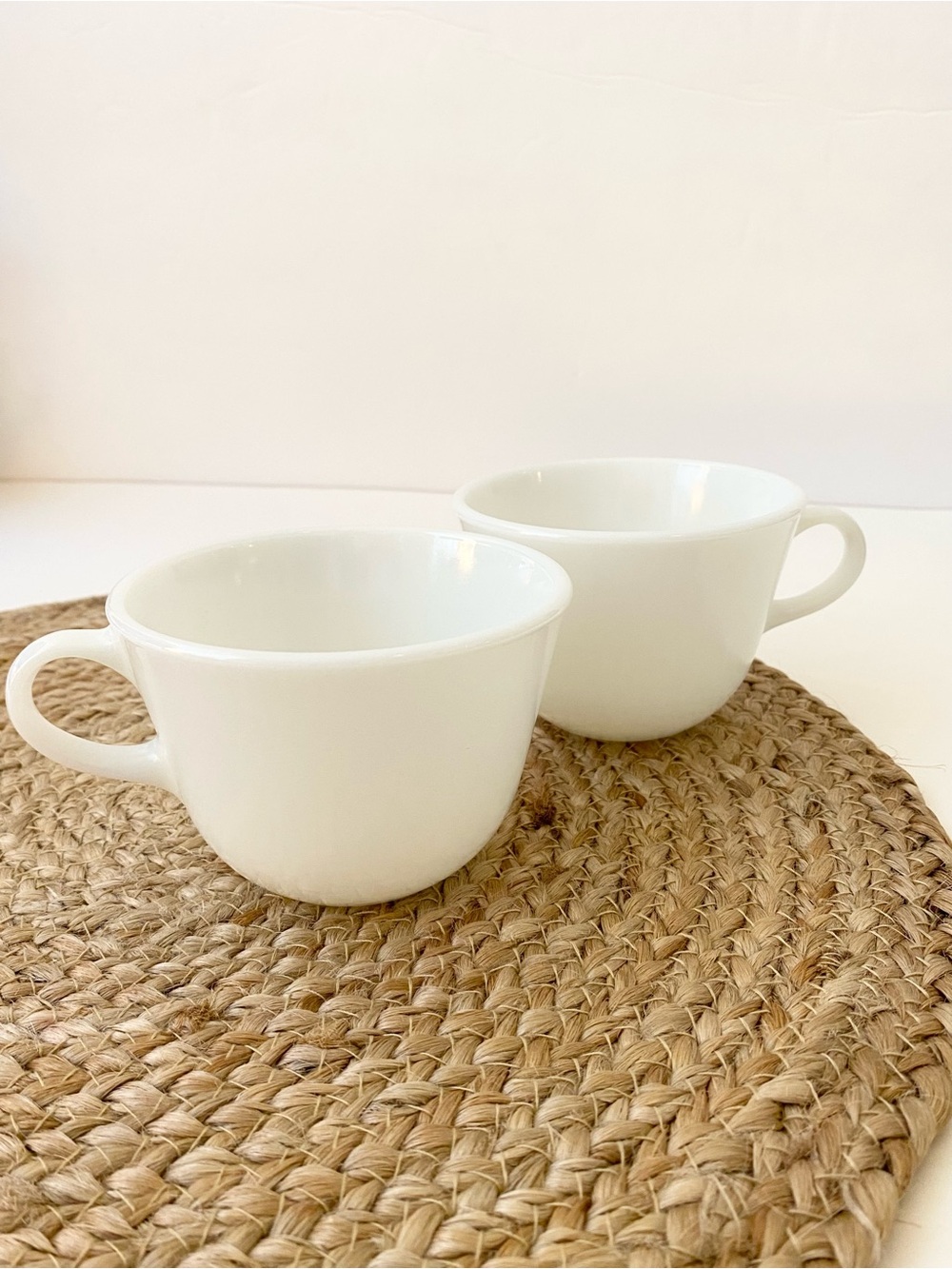 vintage (2) PYREX Milk Glass Tea Cup in White Opal